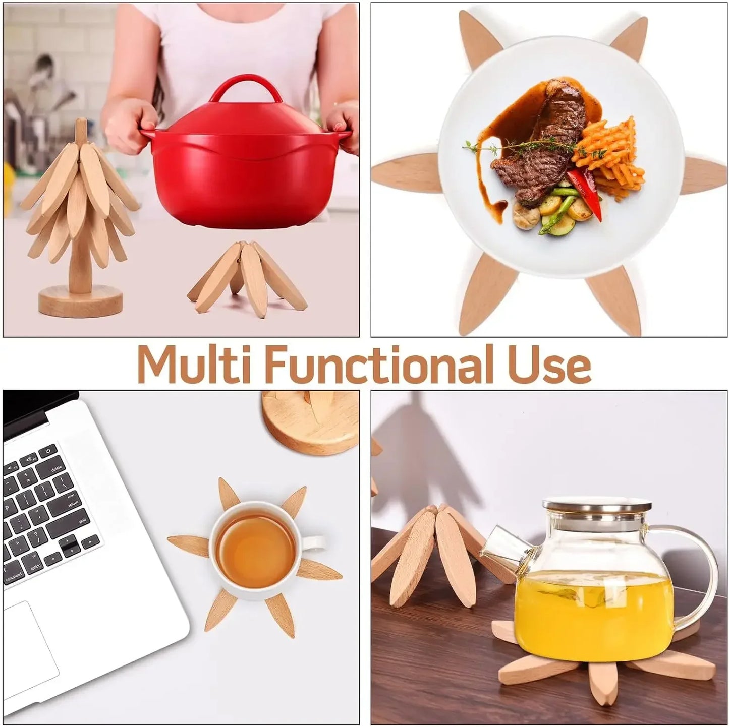 Wooden Trivets For Hot Dishes Foldable Protection