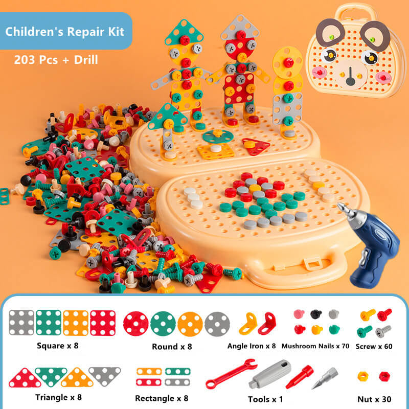 203 Pieces Children's Repair Toolbox Creative Mosaic Puzzle Toy